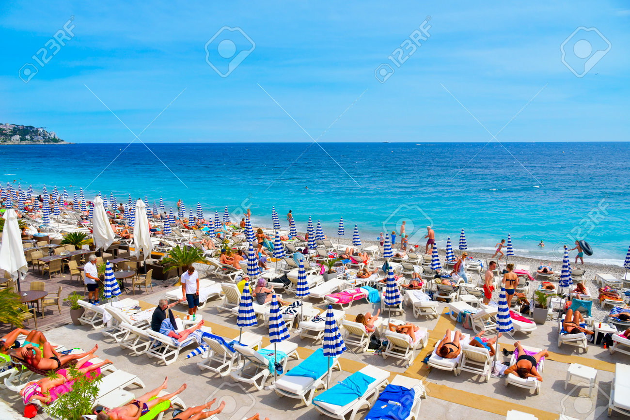 nice france june 4 2017 people sunbathing on the beach in