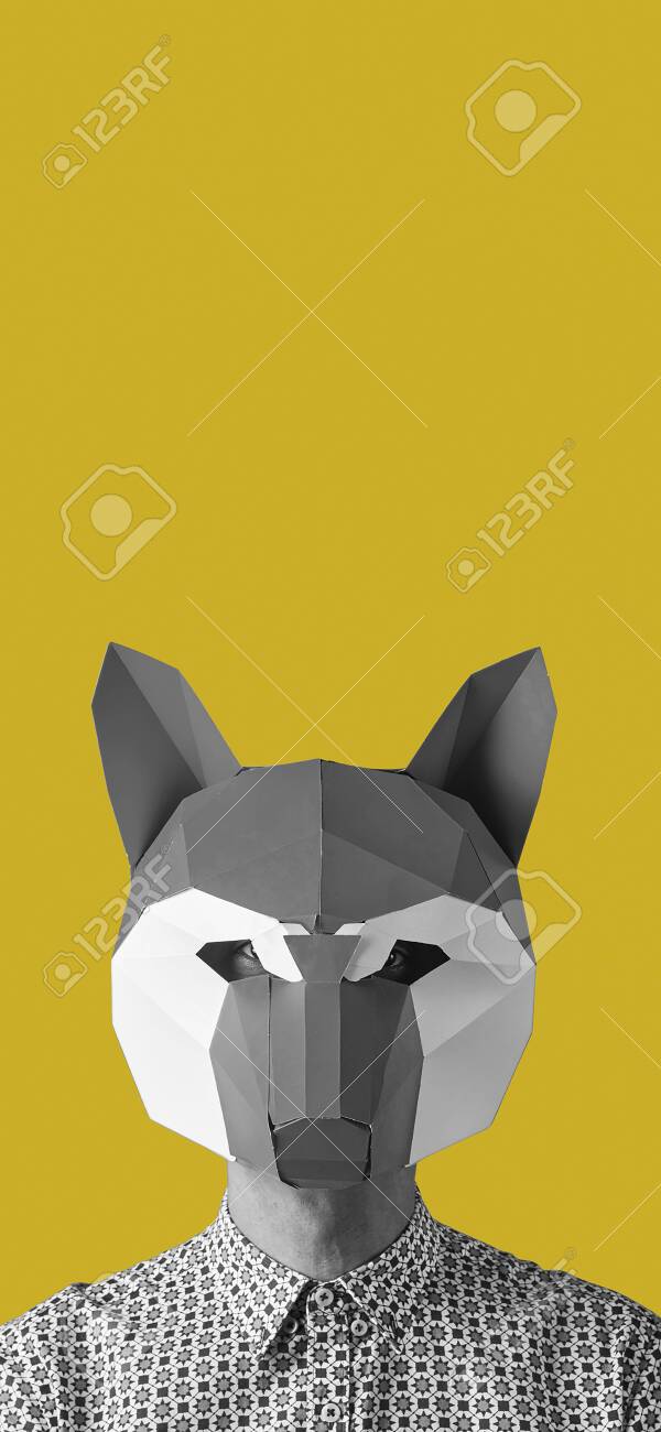 Download Portrait Of Young Caucasian Man Wearing A Fox Mask In Black And Stock Photo Picture And Royalty Free Image Image 145615529 PSD Mockup Templates