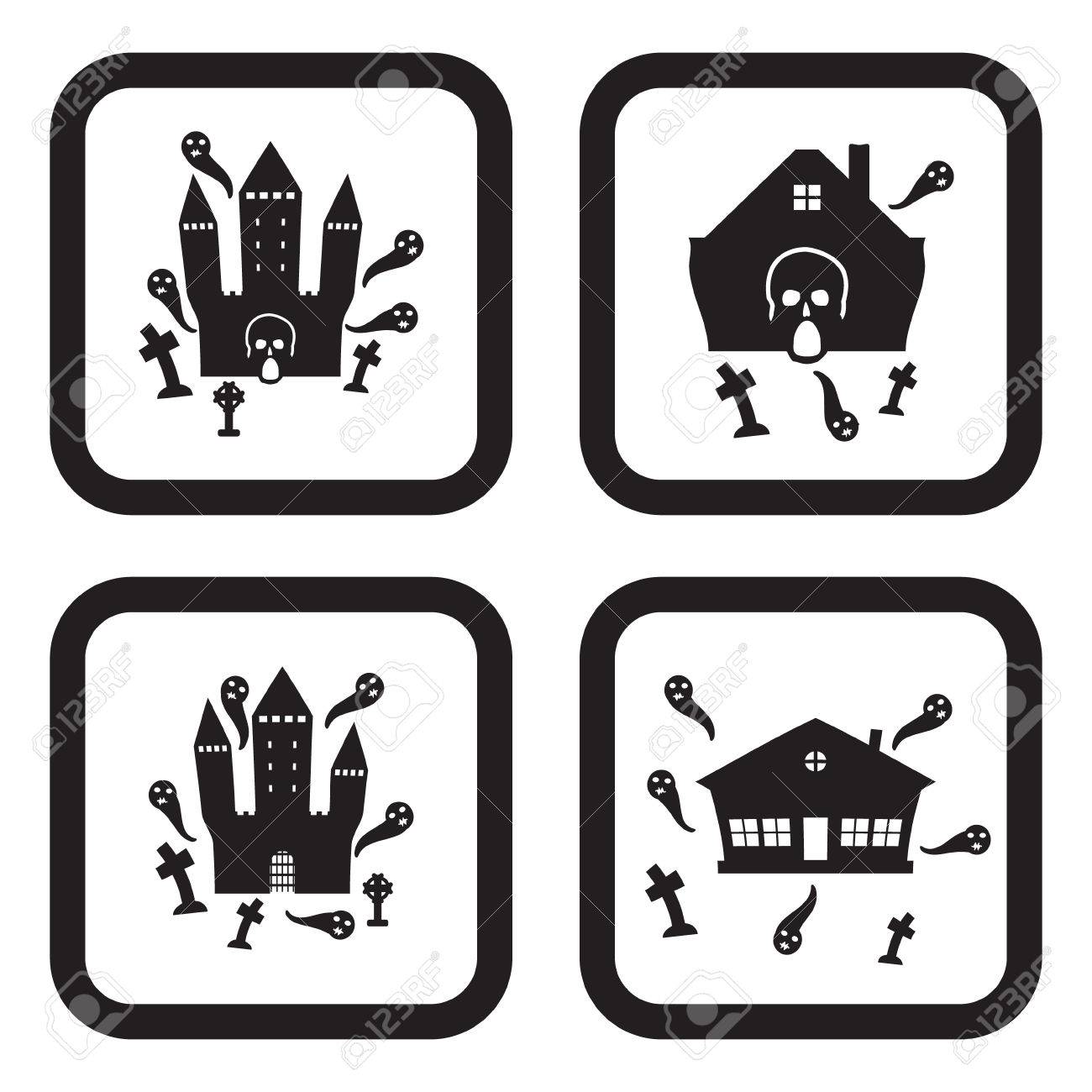 4 つのバリエーションでお化けの家や城のアイコンのイラスト素材 ベクタ Image