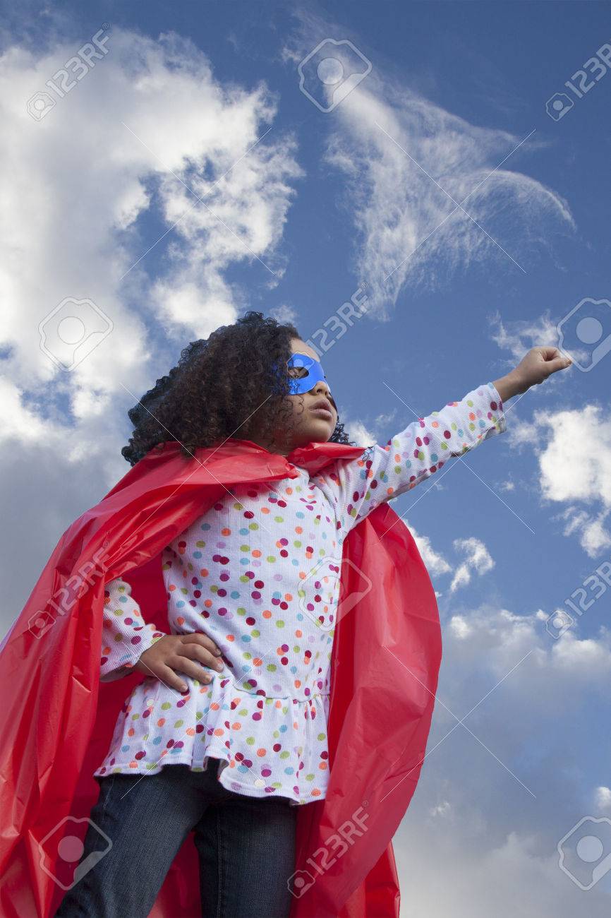 little girl superhero against blue sky - 39761916 little girl superhero against blue sky - 39761916