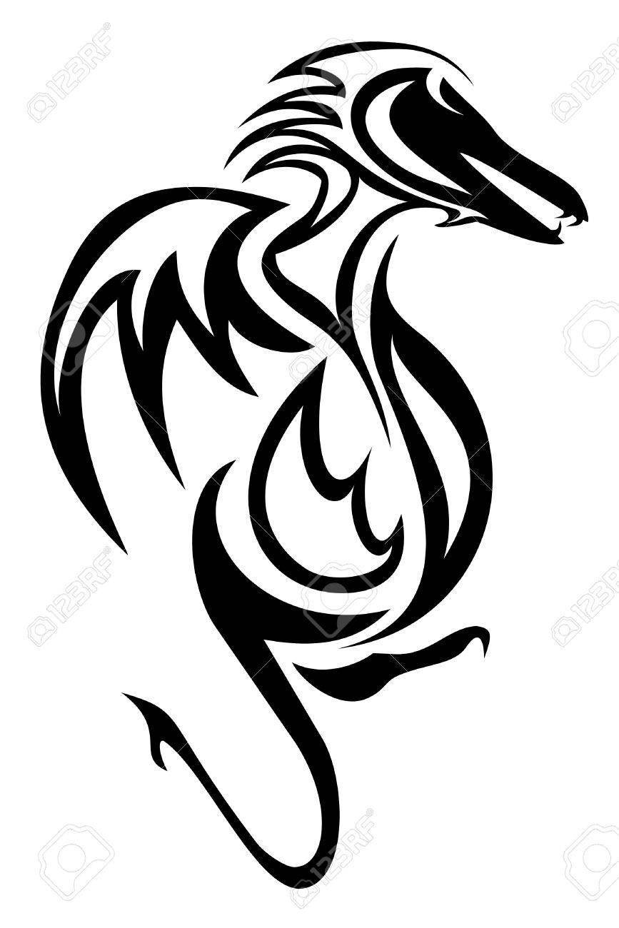 Tribal-Tattoos 4178123-A-dragon-tribal-tattoo-Stock-Vector