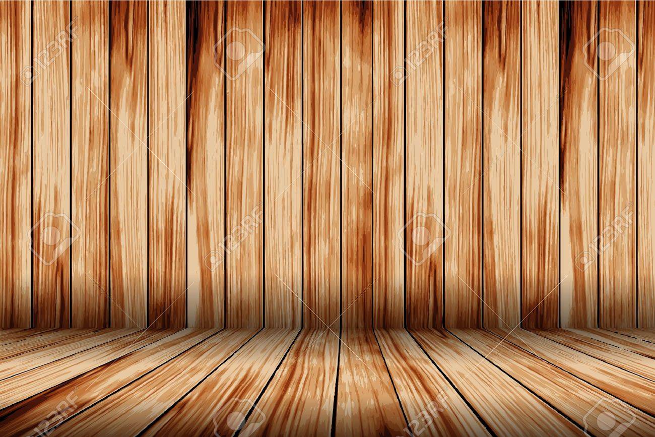 木製の板の床と壁の背景を持つベクトルの木の部屋 のイラスト素材 ベクタ Image