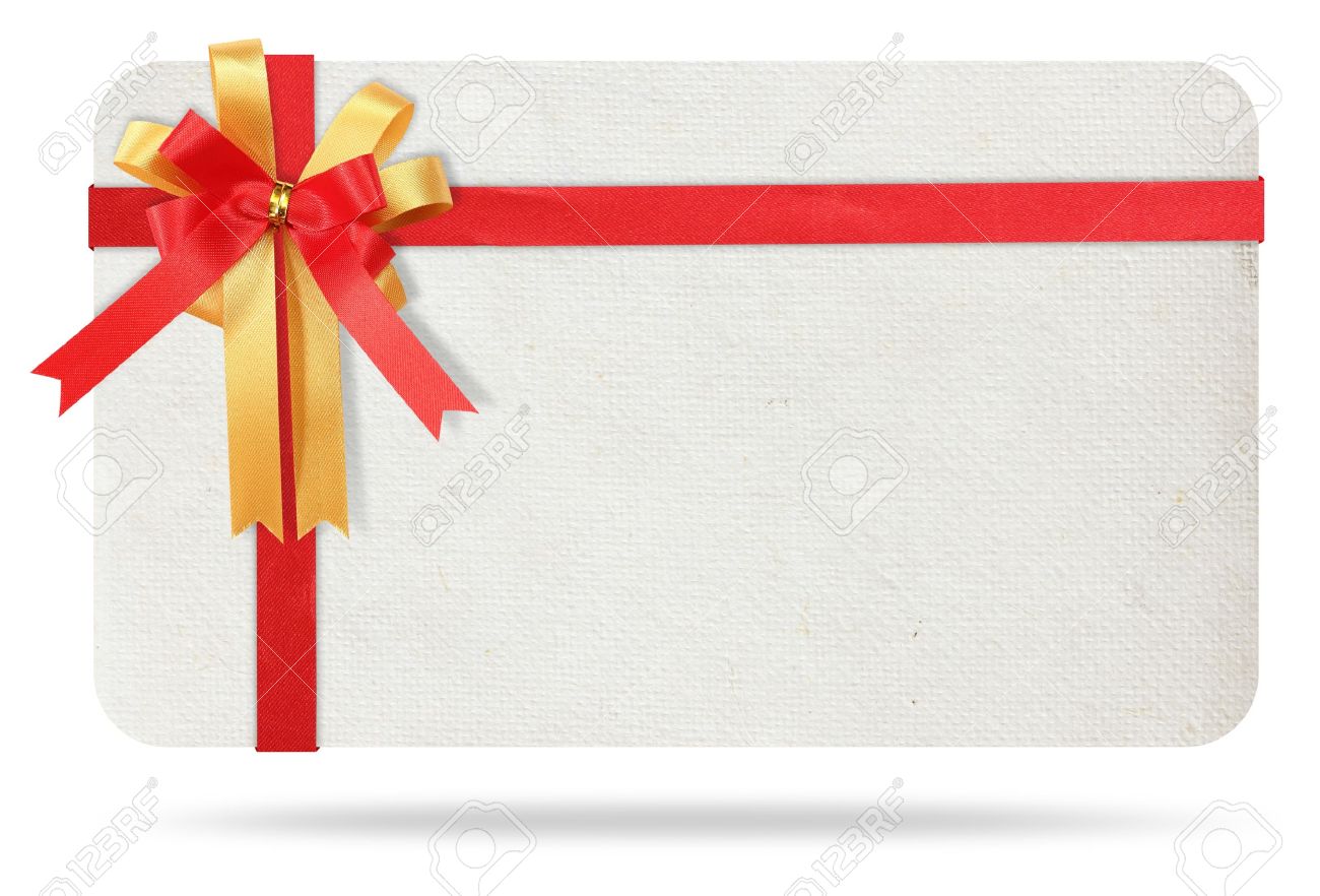 blank gift card tied with a bow of red ribbon isolated on white gift card blank