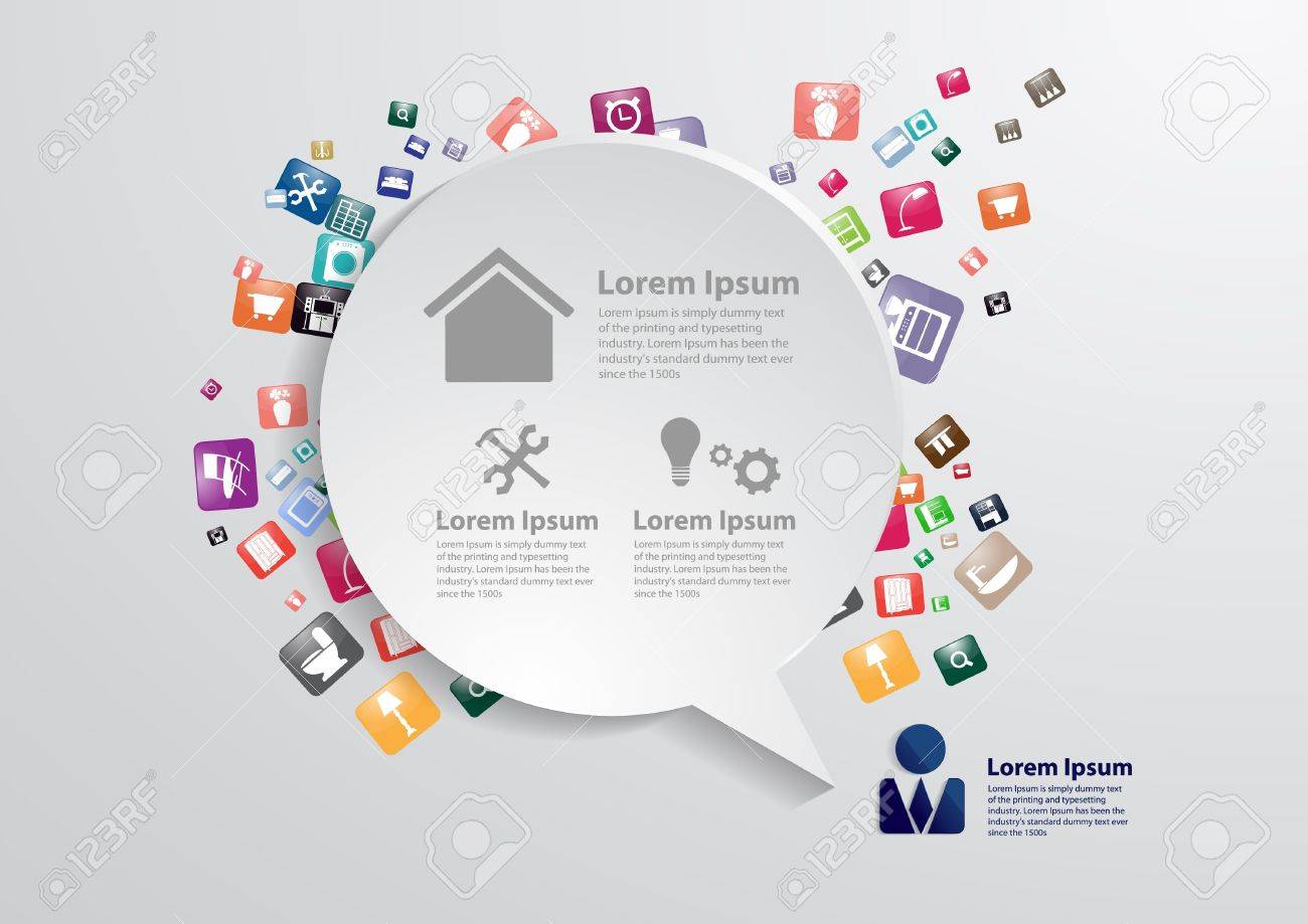 modern business bubble speech template with home furniture icons