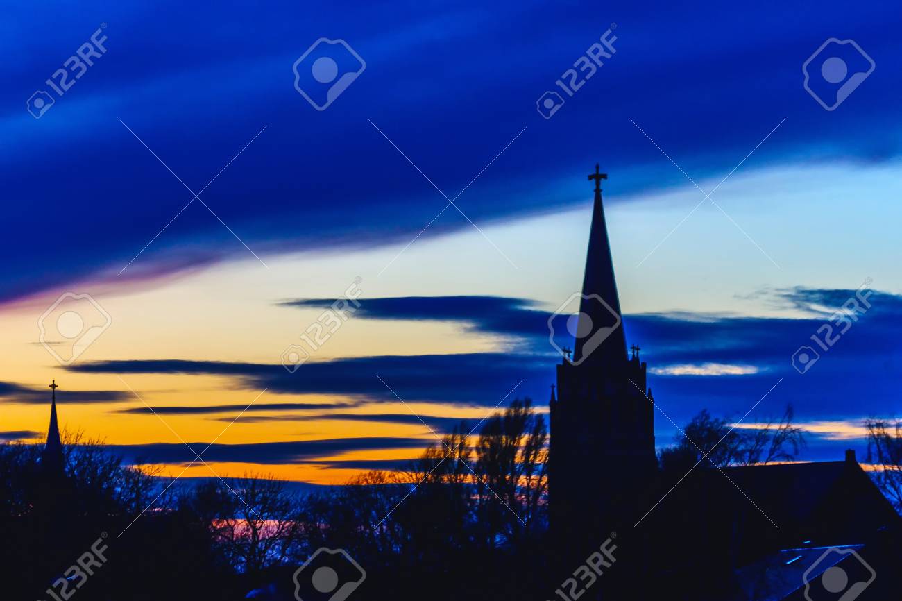 in the evening a very colorful nature opens through the window stock
