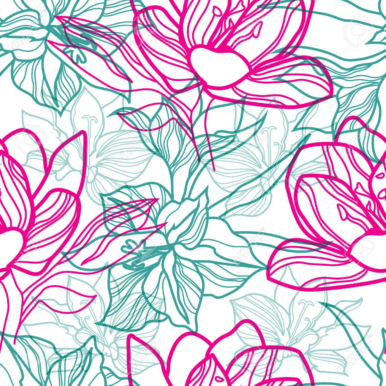 ベクトル シームレス花柄パターン フリーハンド描画 の花し 葉 のイラスト素材 ベクタ Image ベクトル シームレス花柄パターン フリーハンド描画 の花し 葉 のイラスト素材 ベクタ Image