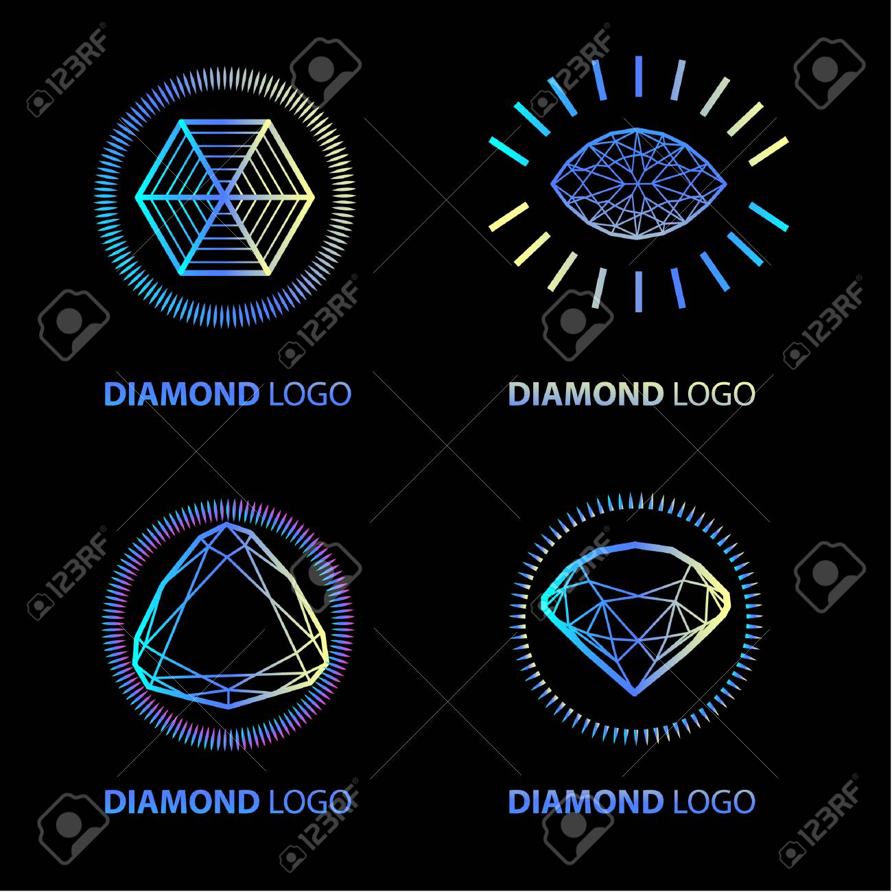 vector set of neon diamond logos design elements cutting samples diamond logos