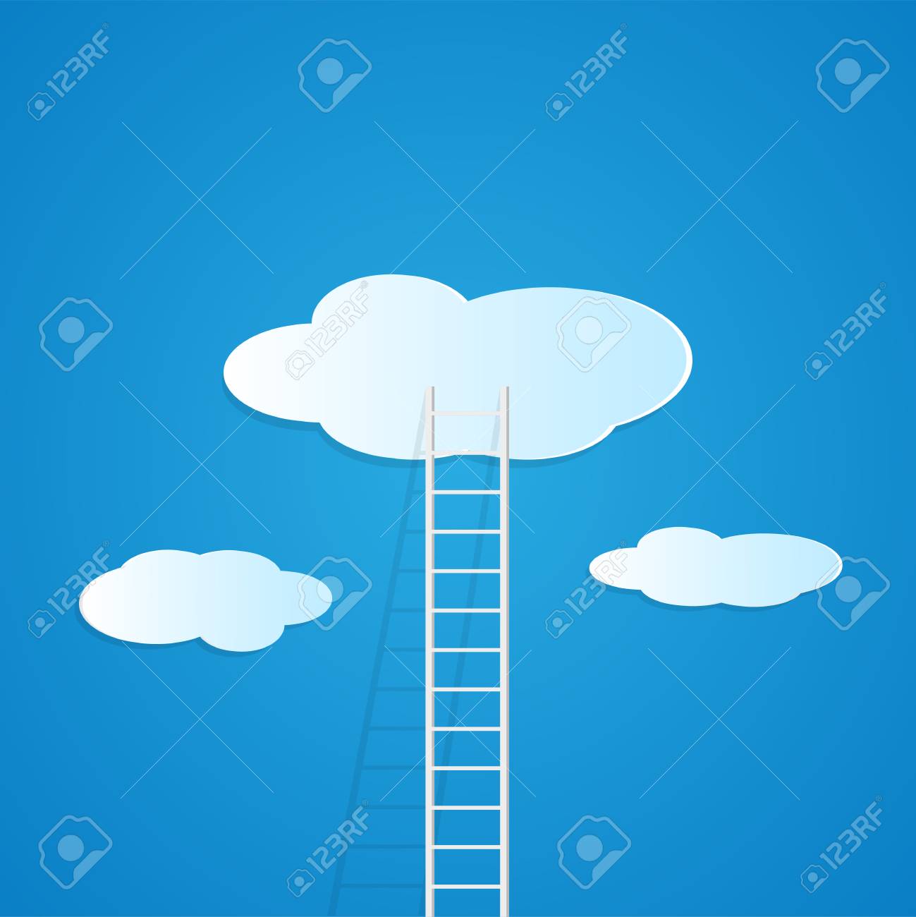 Illustration of a ladder reaching up to the clouds against a colorful blue background. - 97016040 Illustration of a ladder reaching up to the clouds against a colorful blue background. - 97016040