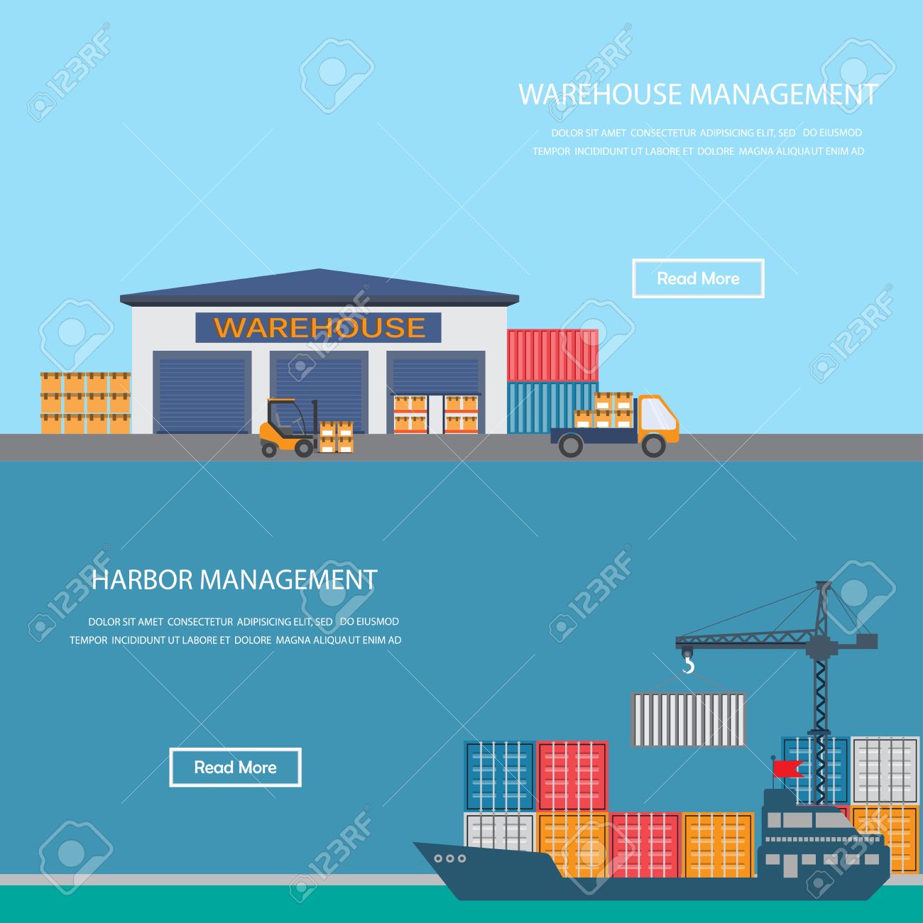 harbor and warehouse cargo industrial concept infographics