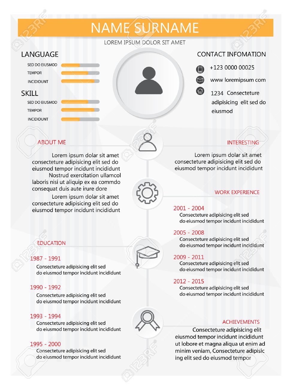 resume cv template infographics background and element can