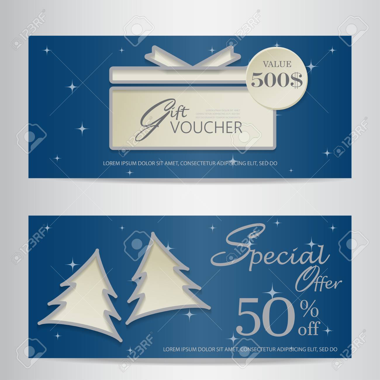 blue christmas and new year gift voucher certificate coupon template