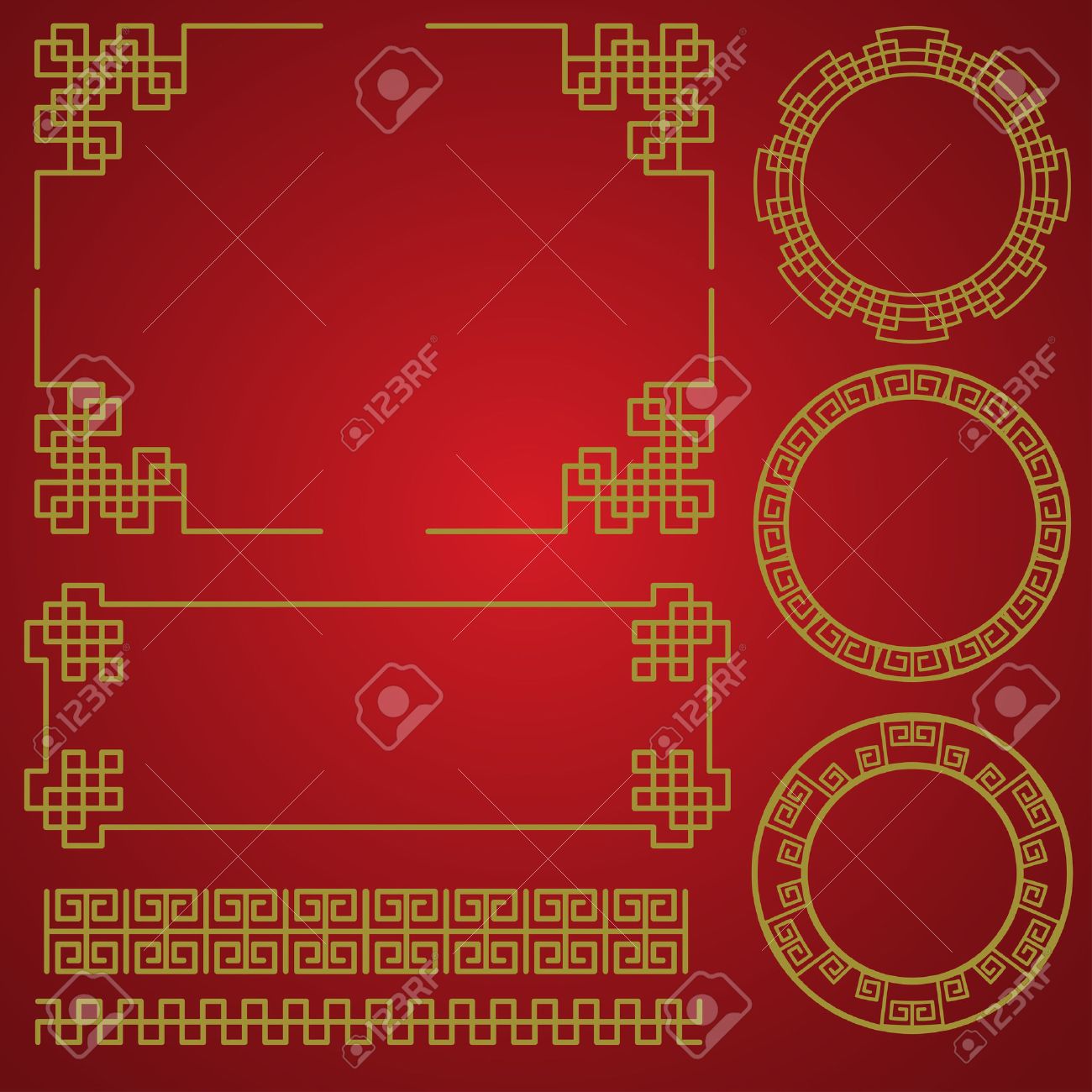 中国の伝統的な枠線とフレーム テンプレート。金と赤のクラシックの  