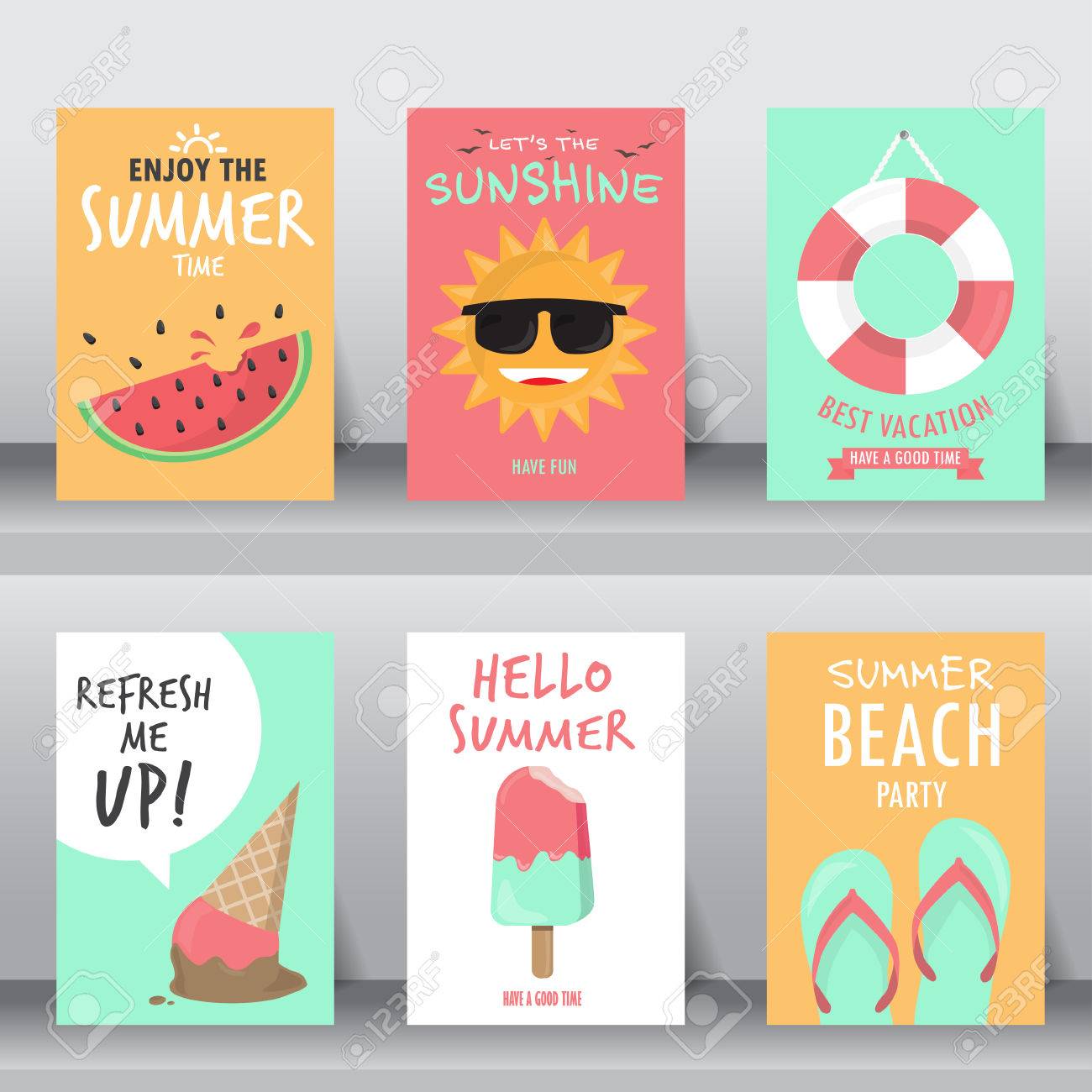 summer, holiday, vacation poster set. can be use for greeting and invitation card. background , backdrop. flat design. vector illustration - 53611176 summer, holiday, vacation poster set. can be use for greeting and invitation card. background , backdrop. flat design. vector illustration - 53611176