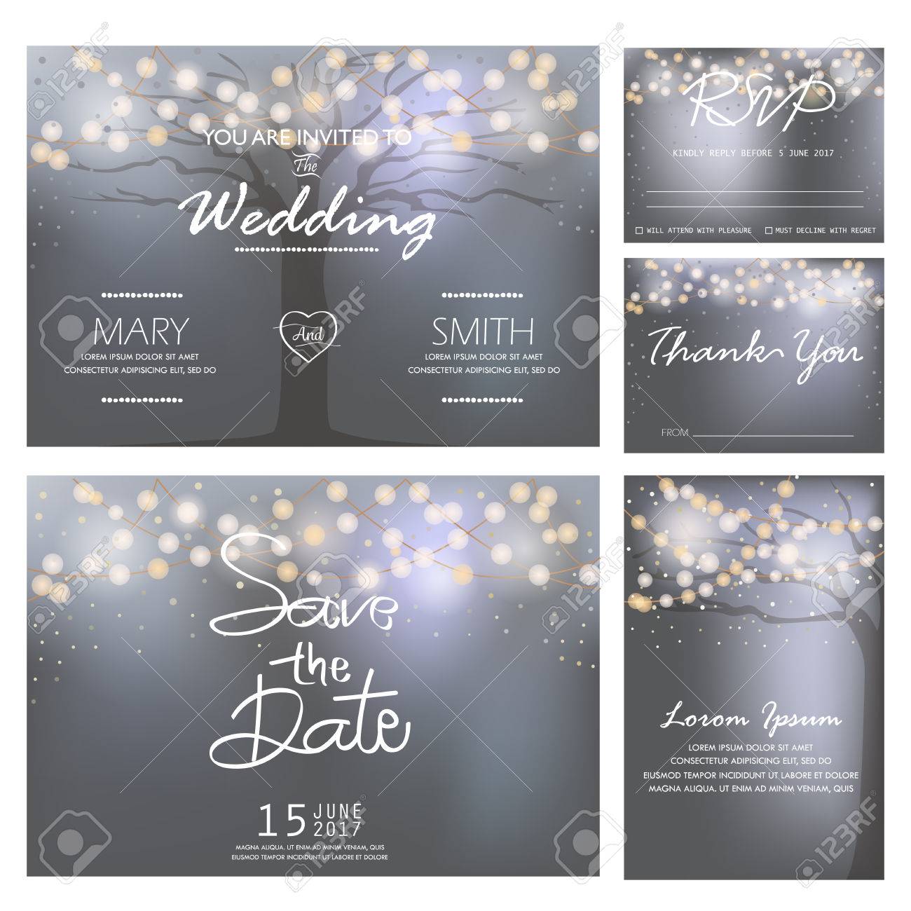wedding invitation, RSVP, and Thank you card templates,light and tree concept. - 53611247 wedding invitation, RSVP, and Thank you card templates,light and tree concept. - 53611247