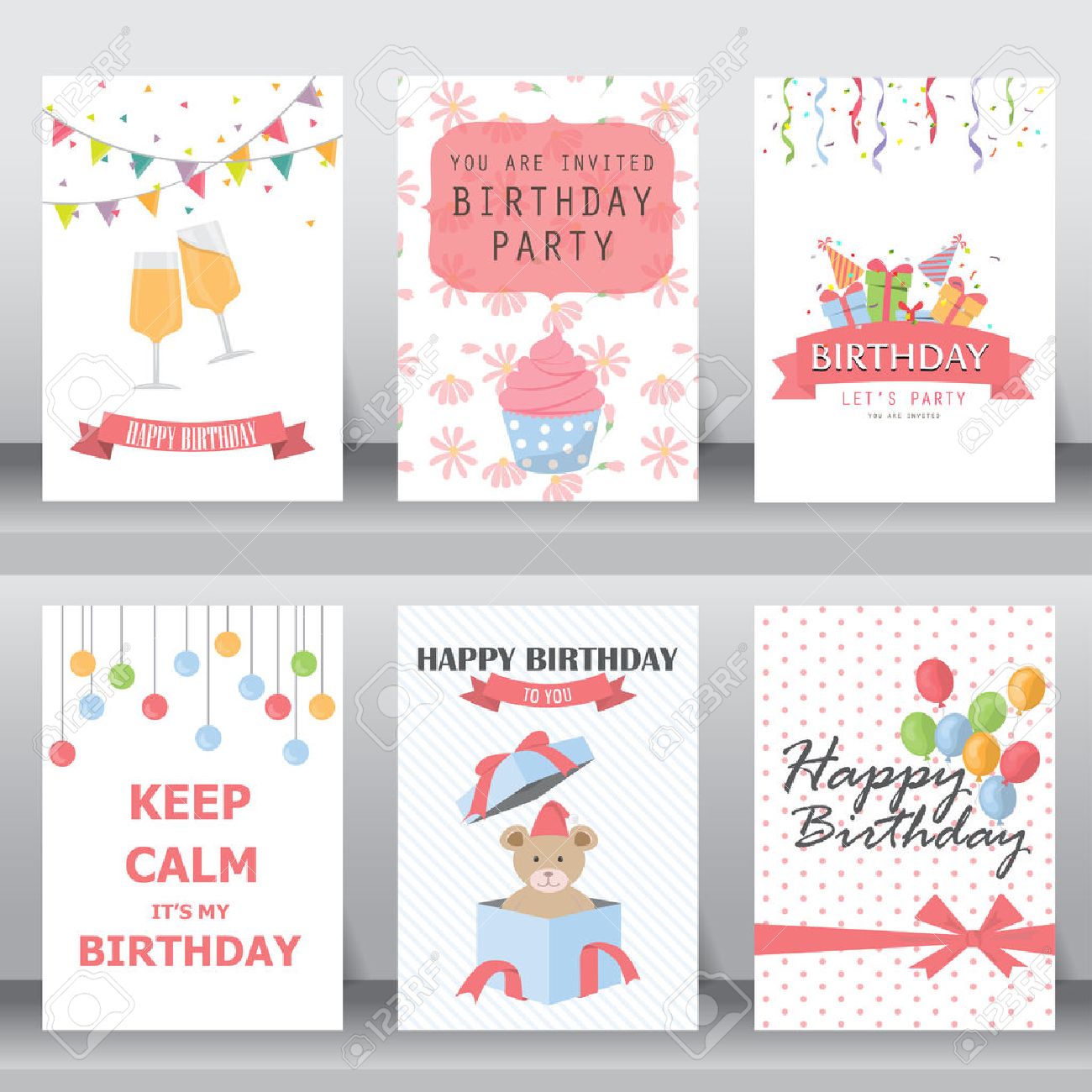 happy birthday, holiday, christmas greeting and invitation card. there are balloon, gift boxes, confetti, cup cake, teddy bear. layout template in A4 size. vector illustration - 53611468 happy birthday, holiday, christmas greeting and invitation card. there are balloon, gift boxes, confetti, cup cake, teddy bear. layout template in A4 size. vector illustration - 53611468