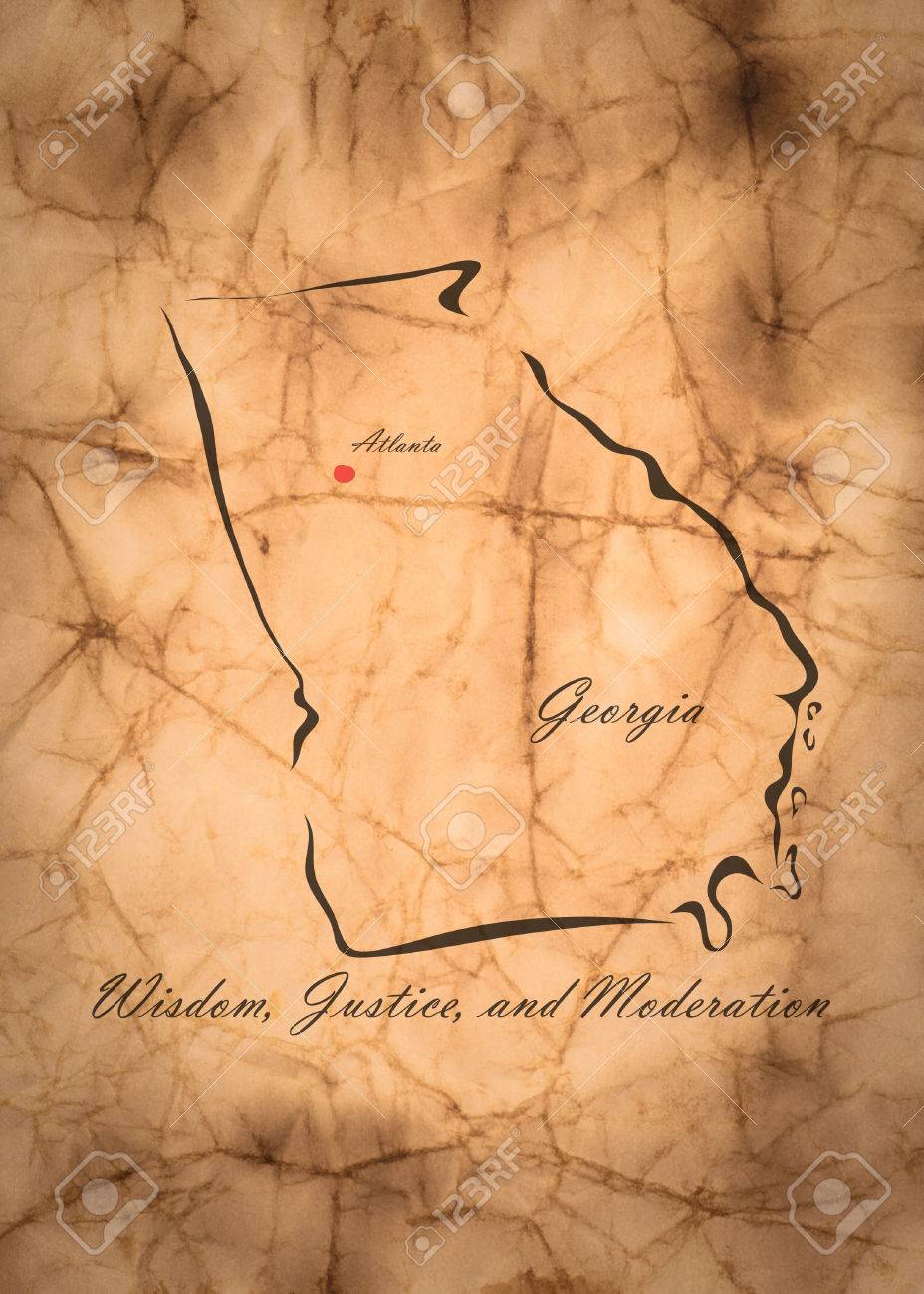 アメリカのジョージアの古い色あせた紙地図します の写真素材 画像