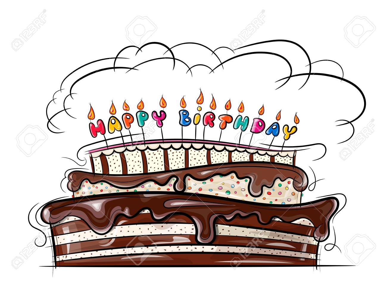 Illustration Vectorielle Montre Beau Gateau Festif Avec Des Bougies D Anniversaire Clip Art Libres De Droits Vecteurs Et Illustration Image