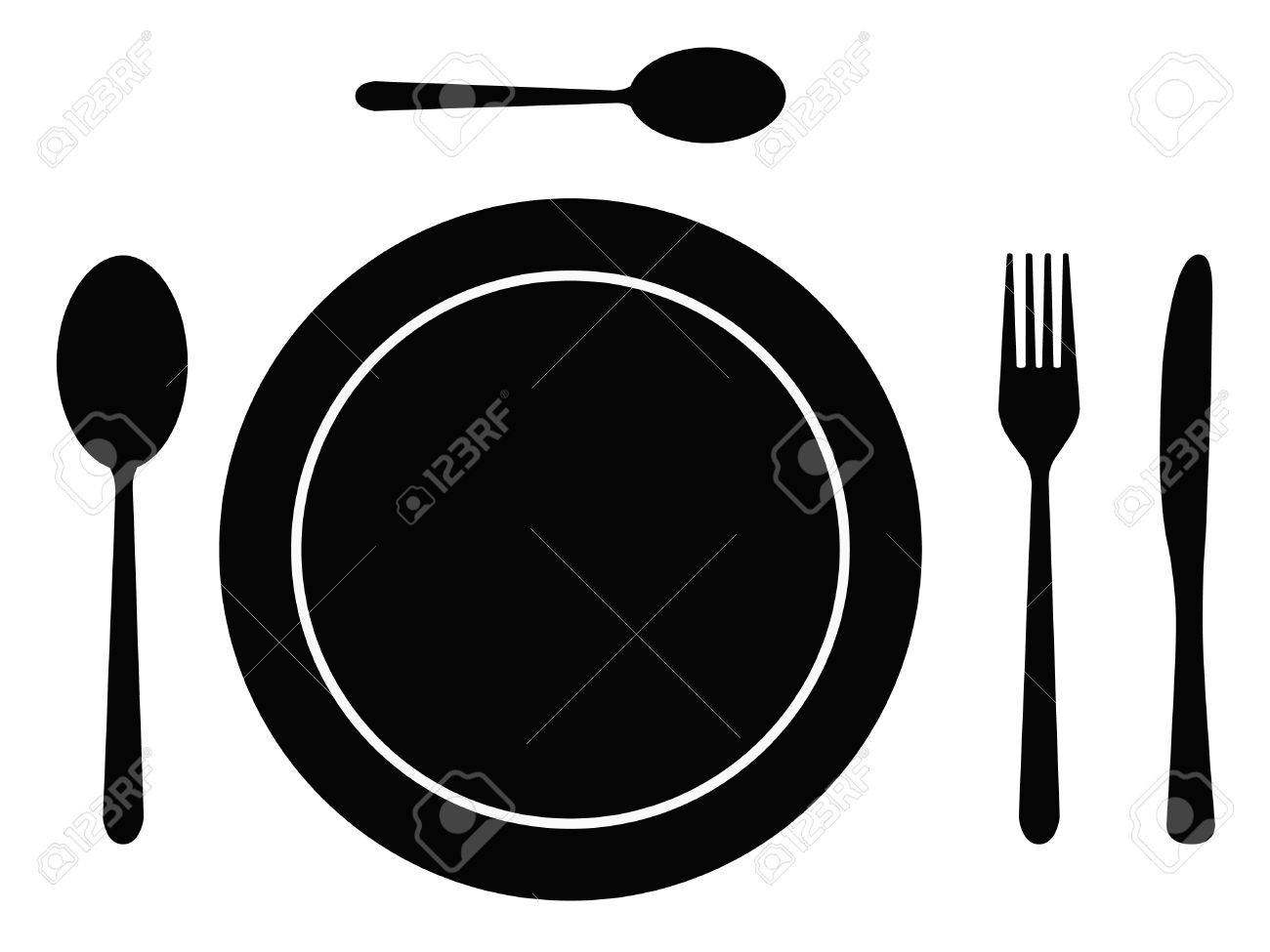完全なカトラリー スプーン フォーク ナイフ プレートのイラスト素材 ベクタ Image