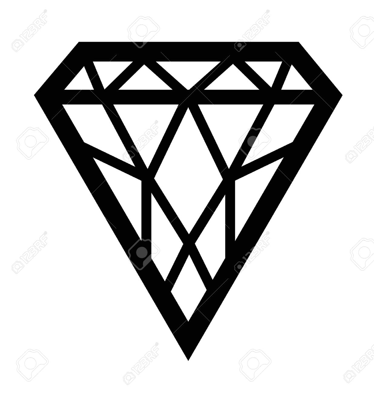 black silhouetted diamond shape with facets isolated on white
