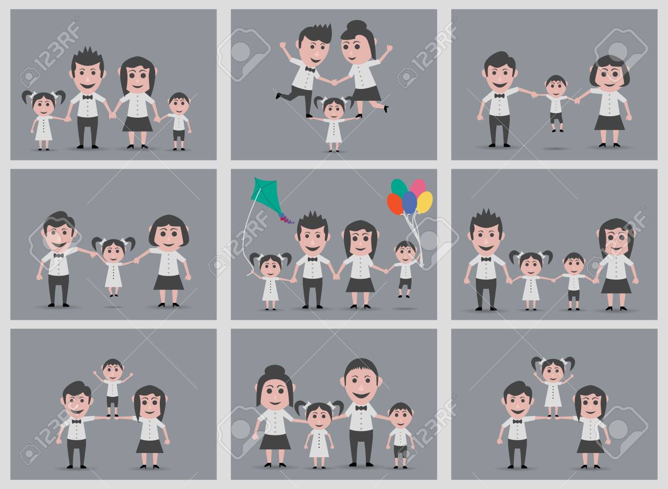 set of 9 family backgrounds royalty free cliparts vectors and