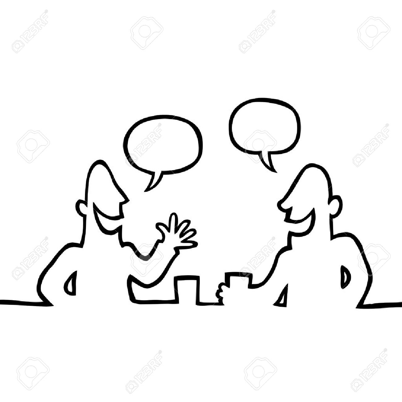 Black And White Line Drawing Of Two People Having A Friendly Conversation  And A Drink. Royalty Free SVG, Cliparts, Vectors, and Stock Illustration.  Image 7863589., image size:1300x1300