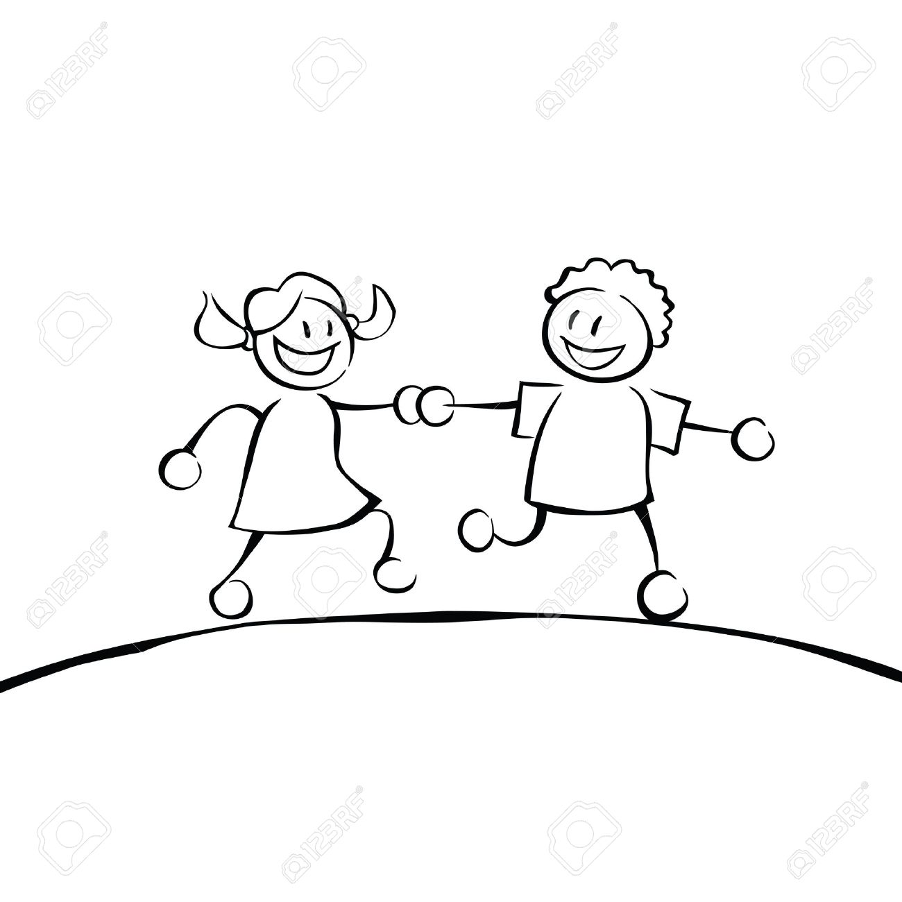 Two Black And White Kids Holding Hands And Running On A Hill. Royalty Free  SVG, Cliparts, Vectors, and Stock Illustration. Image 22171854., image size:1300x1300