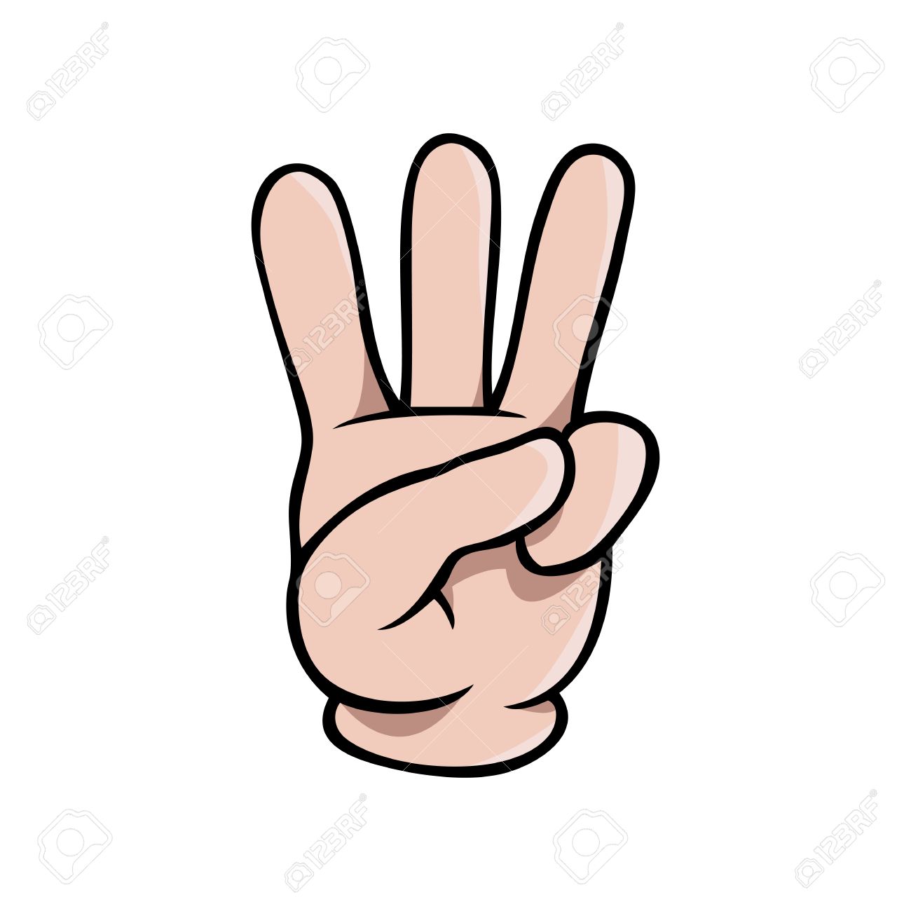 Main Dessin Anime Montrant Trois Doigts Humains Ou Le Numero 3 Clip Art Libres De Droits Vecteurs Et Illustration Image 73614935