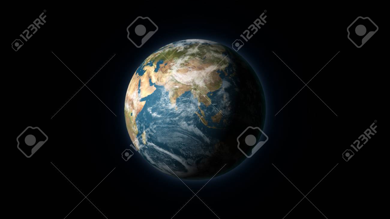 黒の背景に アジア大陸を中心としたリアルな地球 デジタル イラストです 地球のテクスチャは Nasa によって提供されるパブリック ドメインです の写真素材 画像素材 Image