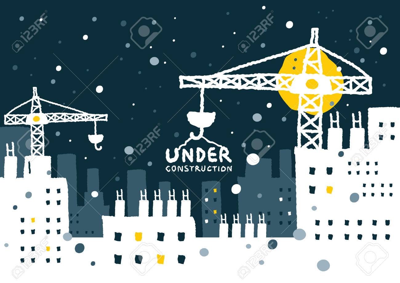 建物は フリーハンド描画ベクトル図で工事現場の下の図 のイラスト素材 ベクタ Image