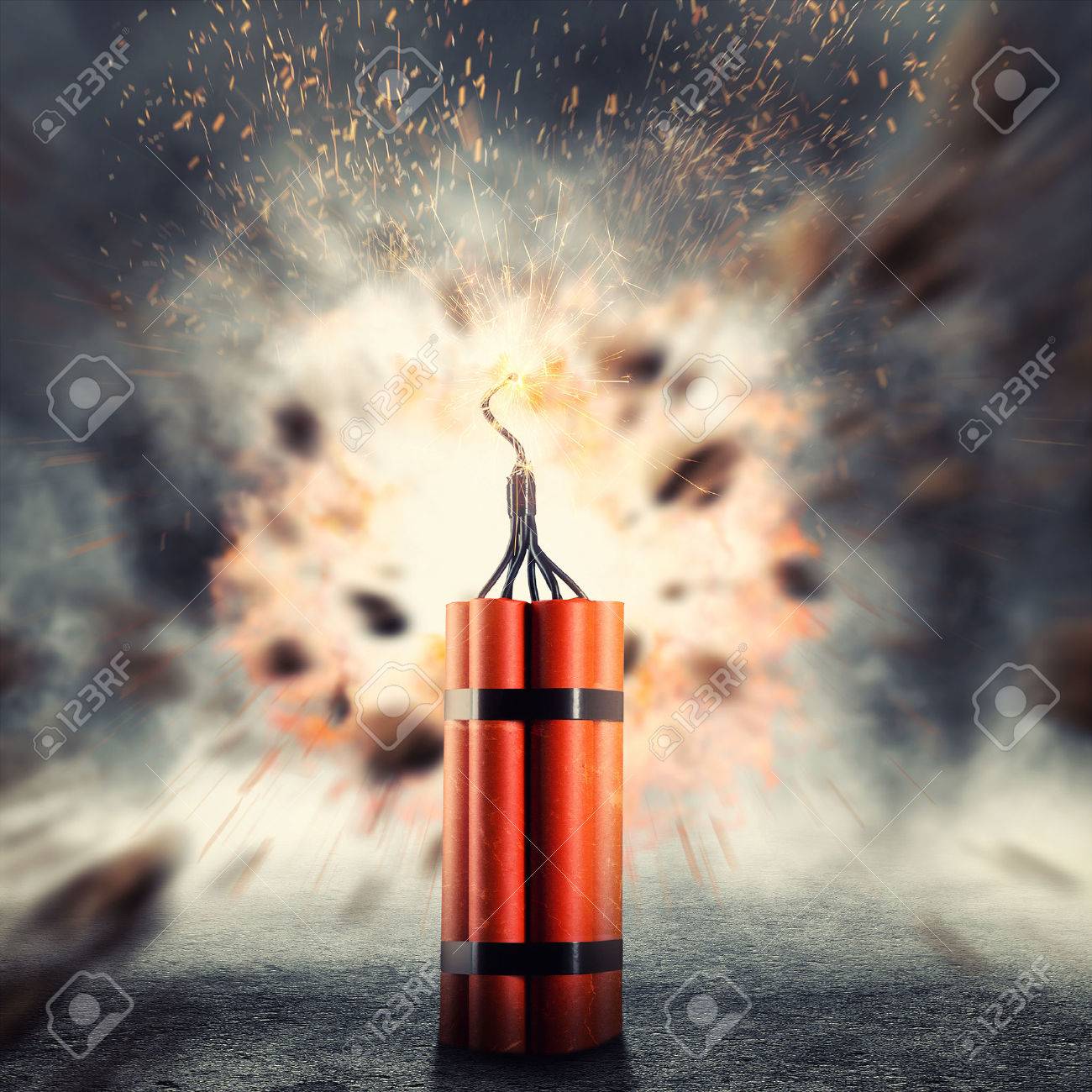 Dangerous dynamite exploding against abstract background - 46391421 Dangerous dynamite exploding against abstract background - 46391421