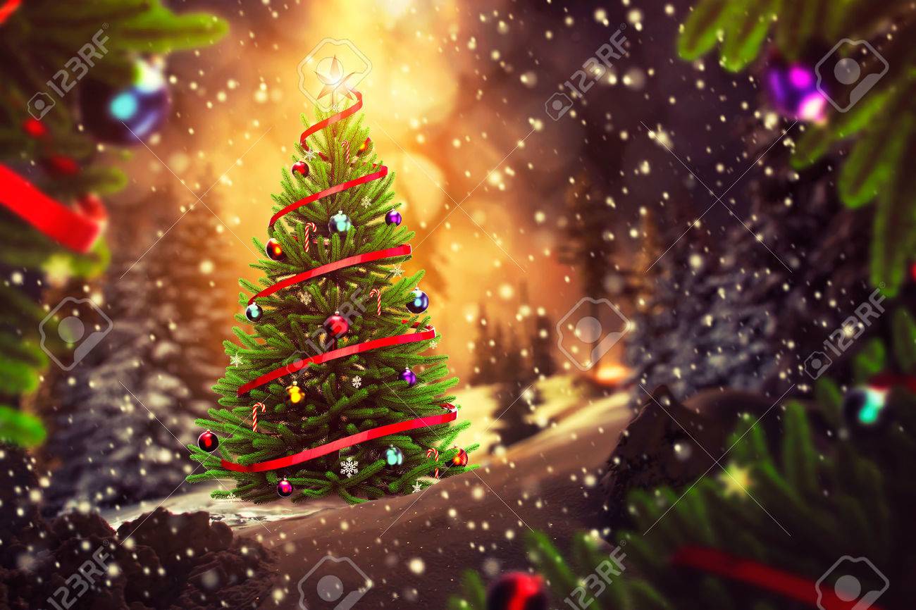 Bright Christmas tree outside in the winter night - 50321853 Bright Christmas tree outside in the winter night - 50321853