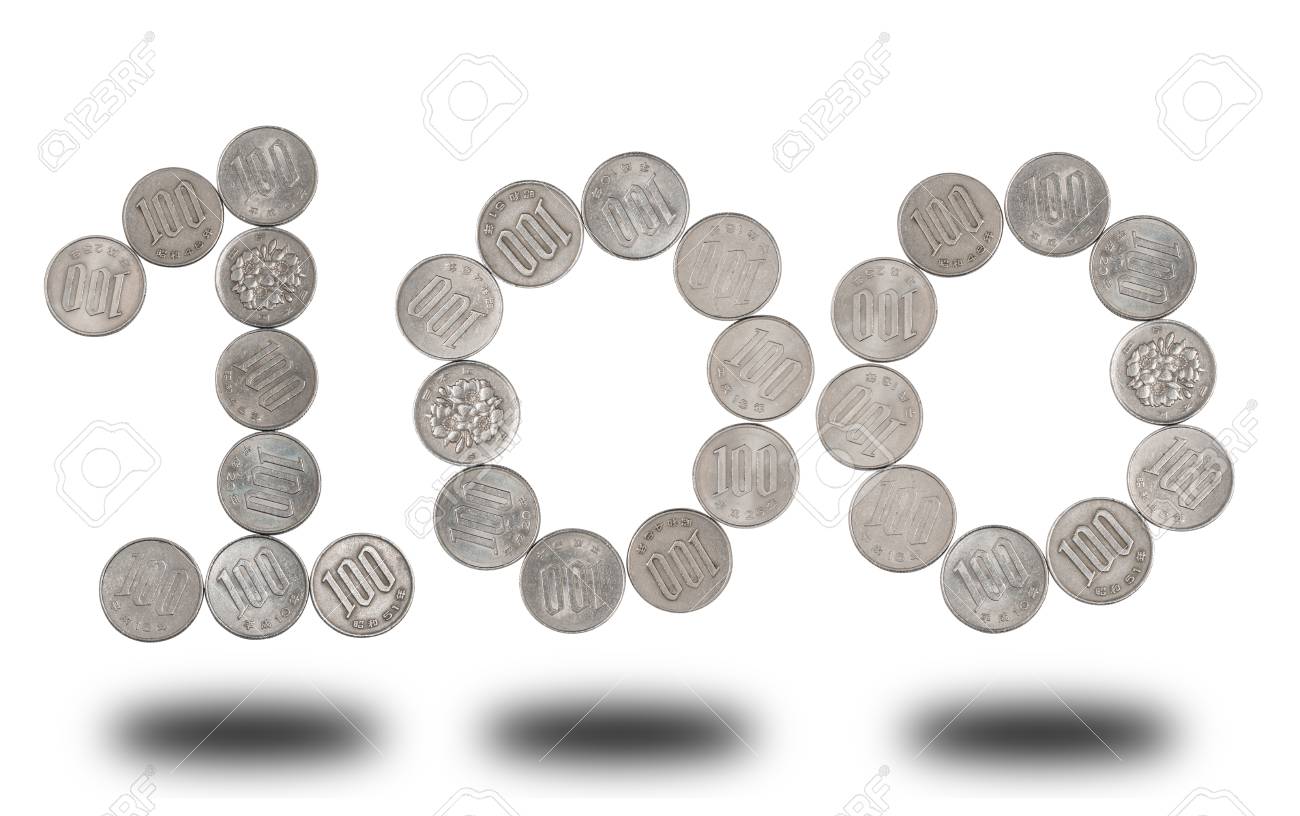 shape of 100 yen coins japanese money close up isolated on white