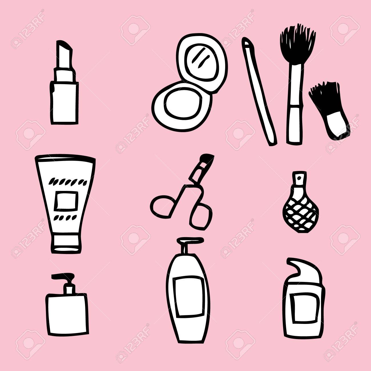 かわいい手描き下ろし化粧品アイコンのイラスト のイラスト素材 ベクタ Image