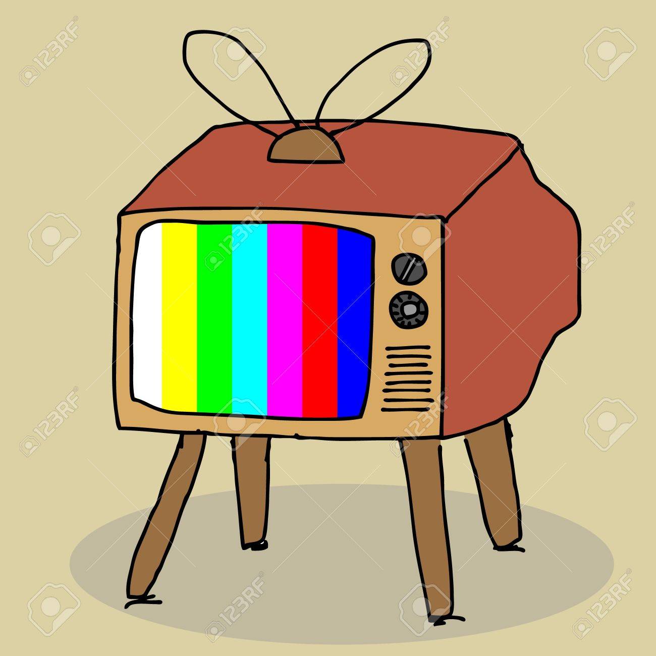 かわいい手のイラスト描かれたレトロなテレビ のイラスト素材 ベクタ Image