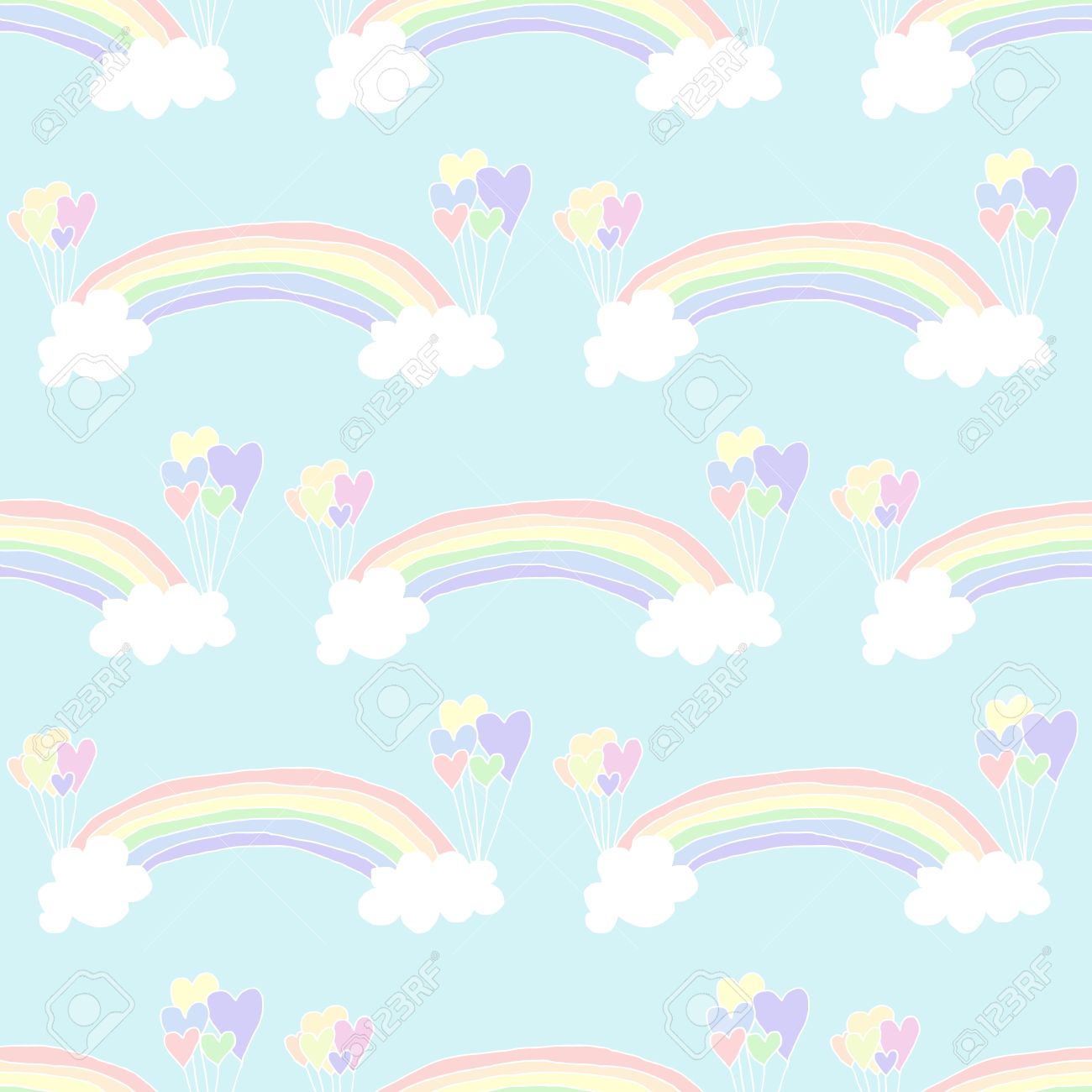 手のイラスト描画シームレスなパステル虹の背景 のイラスト素材 ベクタ Image