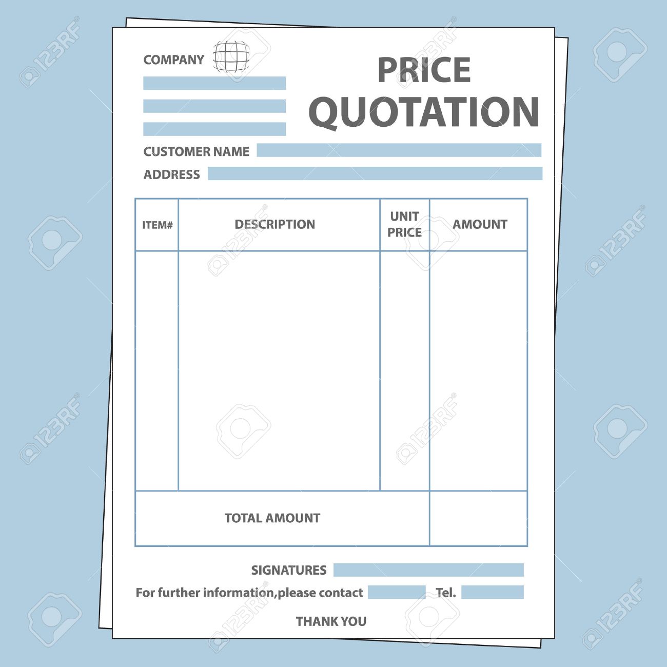 illustration of blank sale price quotation form price quotation form