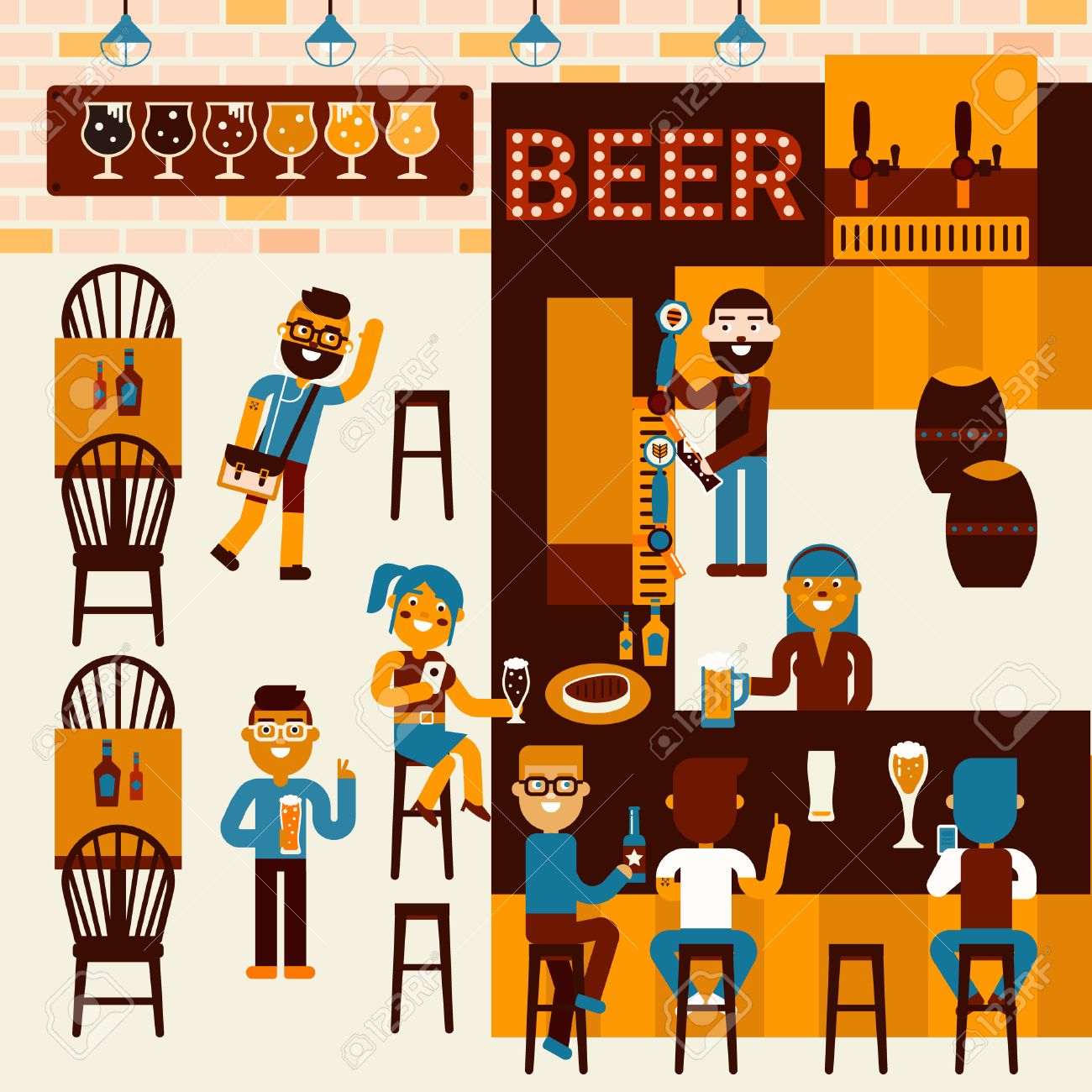 Illustration of beer restaurant community scene with many people - 47336509 Illustration of beer restaurant community scene with many people - 47336509