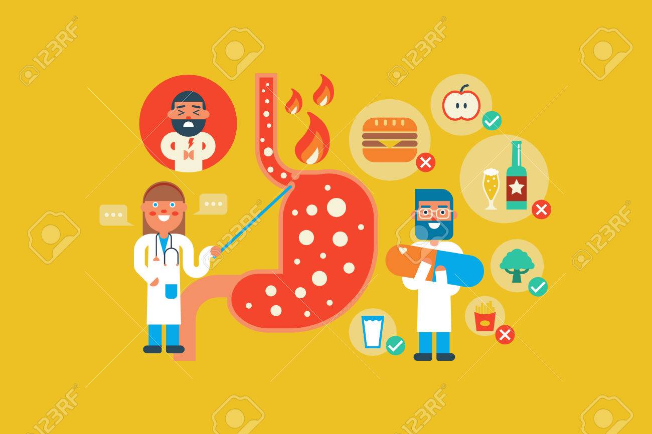 Illustration of Gastroesophageal reflux disease flat design concept with icons elements - 48953624 Illustration of Gastroesophageal reflux disease flat design concept with icons elements - 48953624