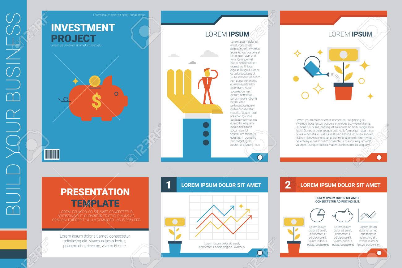investment project book cover and presentation template with flat design elements ideal for company information