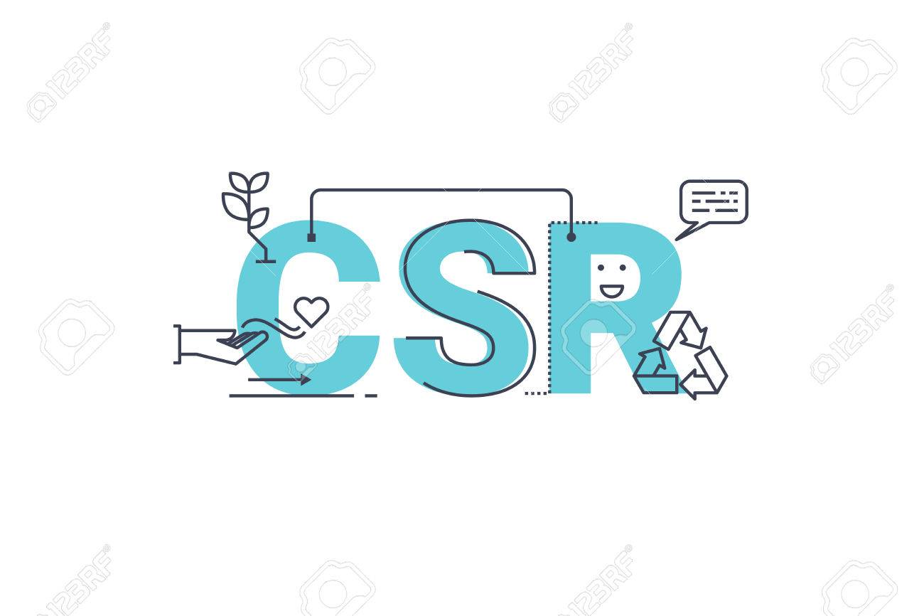 CSR : Corporate social responsibility word lettering typography design illustration with line icons and ornaments in blue theme - 54532208 CSR : Corporate social responsibility word lettering typography design illustration with line icons and ornaments in blue theme - 54532208