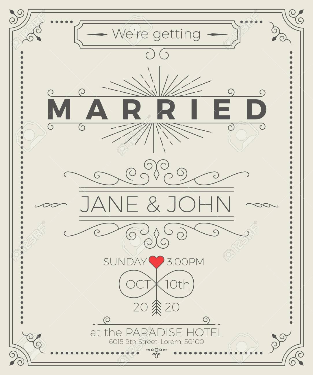 vintage wedding invitation card template with clean simple simple invitation card