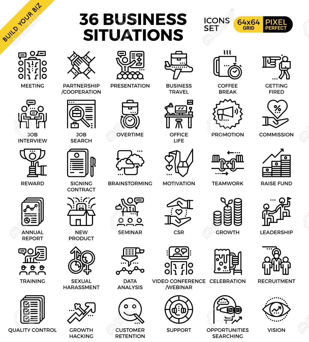 Business situations pixel perfect outline icons modern style for website or print illustration - 59605920 Business situations pixel perfect outline icons modern style for website or print illustration - 59605920