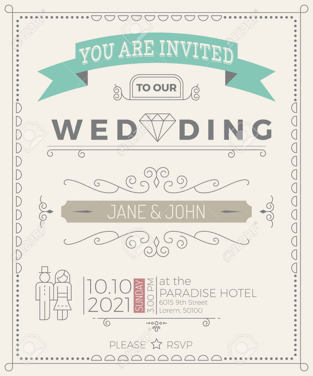 vintage wedding invitation card template with clean simple simple invitation card