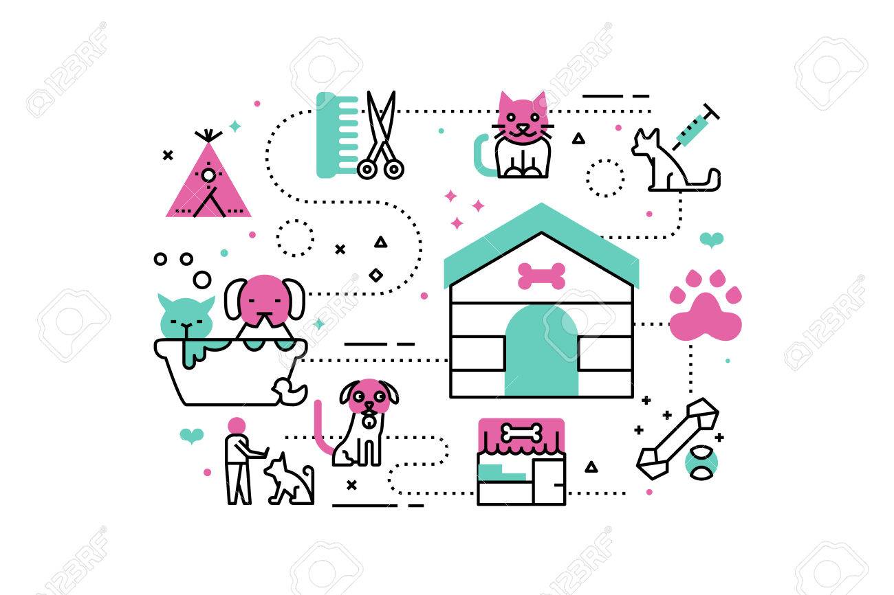 動物の避難所ライン アイコン イラスト。ウェブサイト、アプリ、web