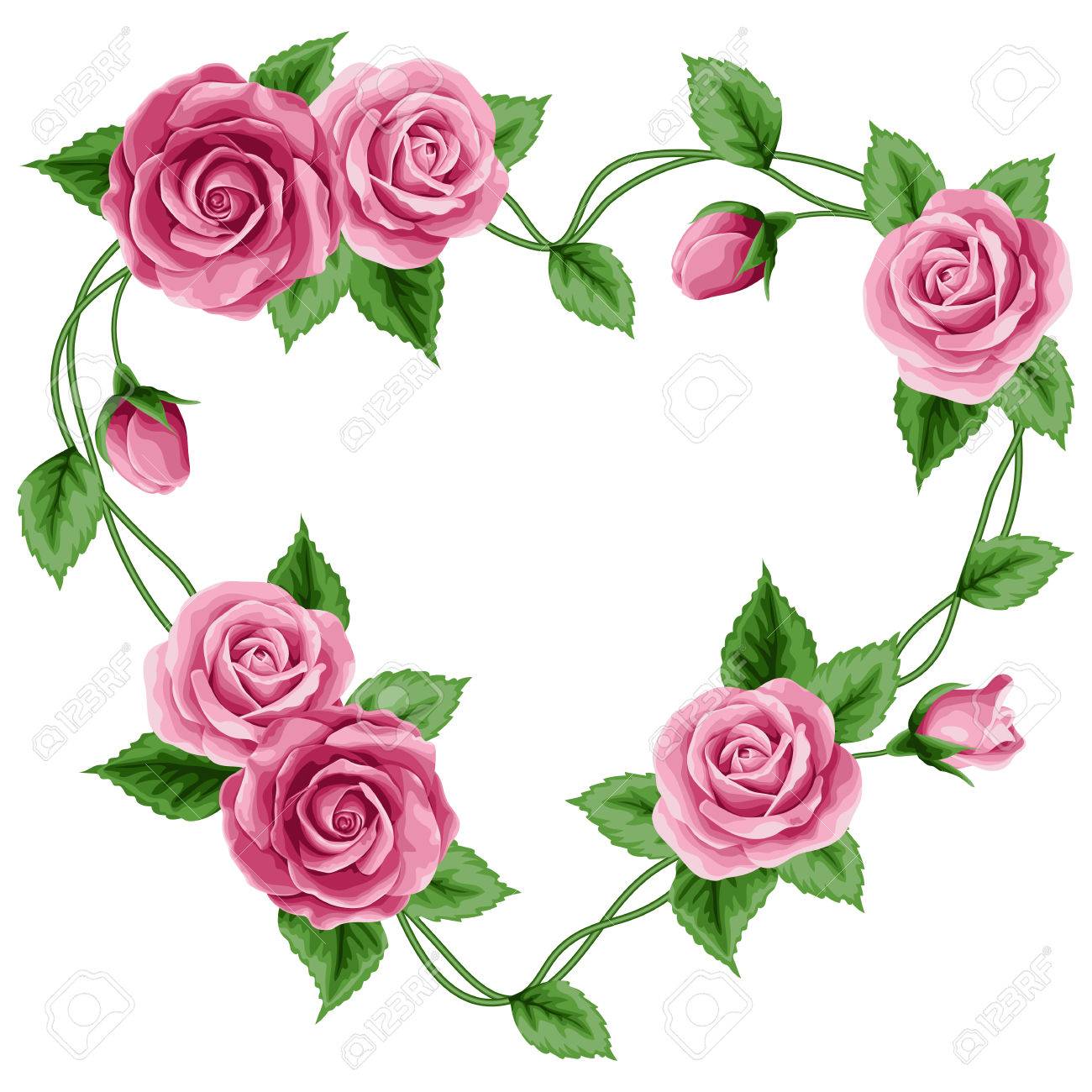 Kranz Von Hand Gezeichnet Rosen Auf Weissem Hintergrund In Der Form Des Herzens Vektor Illustration Lizenzfrei Nutzbare Vektorgrafiken Clip Arts Illustrationen Image