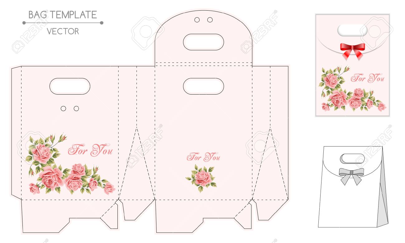 Vector Plantilla Bolsa De Regalo Con Diseño Floral. Ilustraciones Vectoriales, Clip Art Vectorizado Libre De Derechos. Image 42792819.