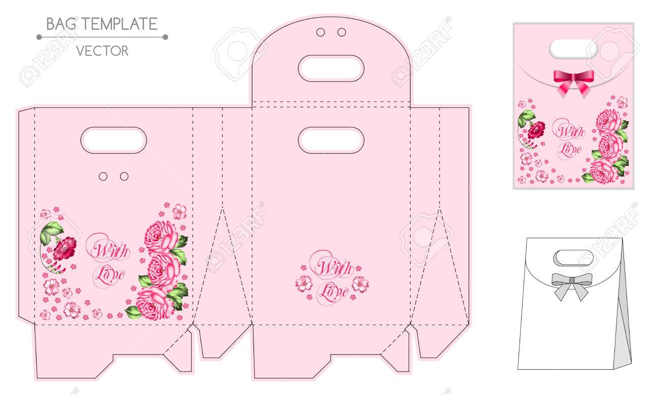 gift bag design die stamping vector template russian style
