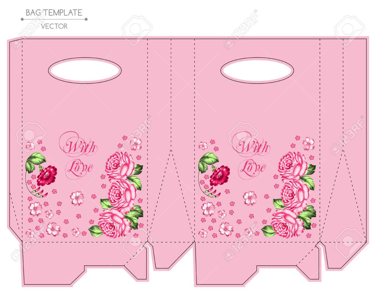 gift bag design die stamping vector template russian style