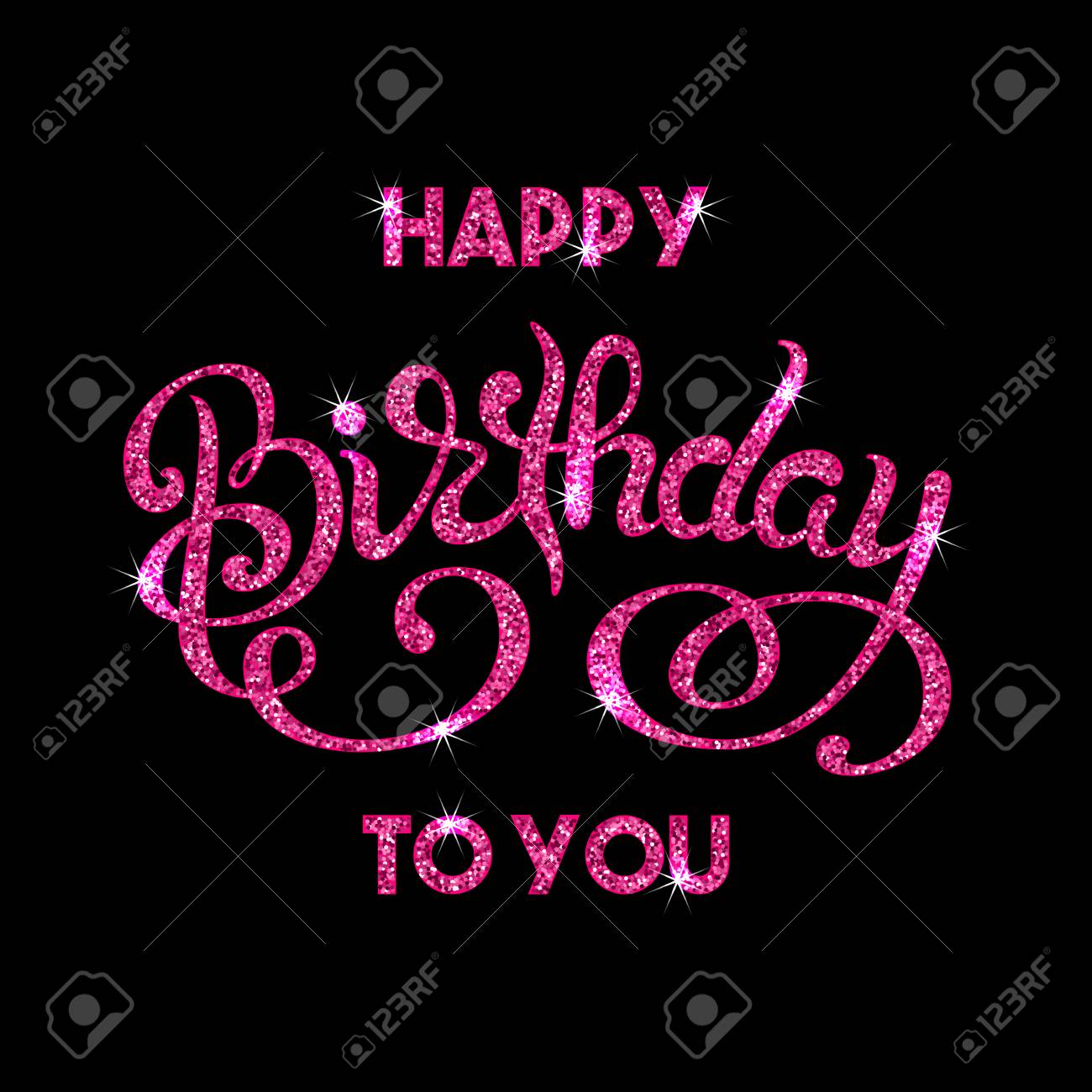 birthday greeting card with hand lettering pink sparkling confetti happy birthday pink and black