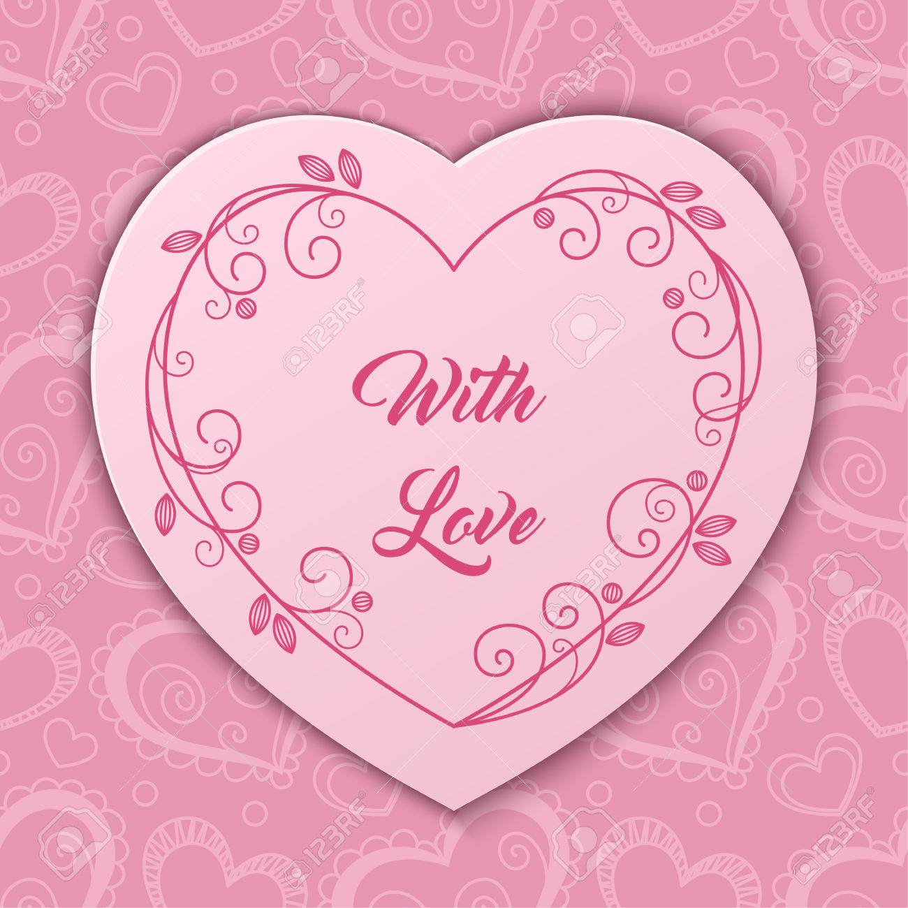 romantic greeting card with floral stylized heart shaped frame